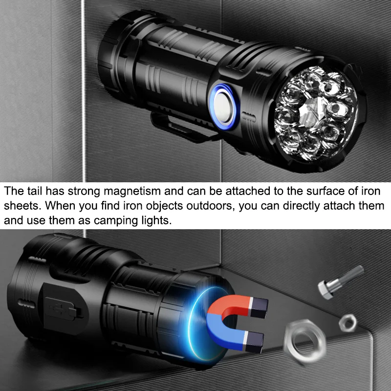 슈퍼 밝은 미니 팜 손전등 충전식 휴대용 토치 8 모드 조명 배낭 포켓 램프 야외 작업 캠핑