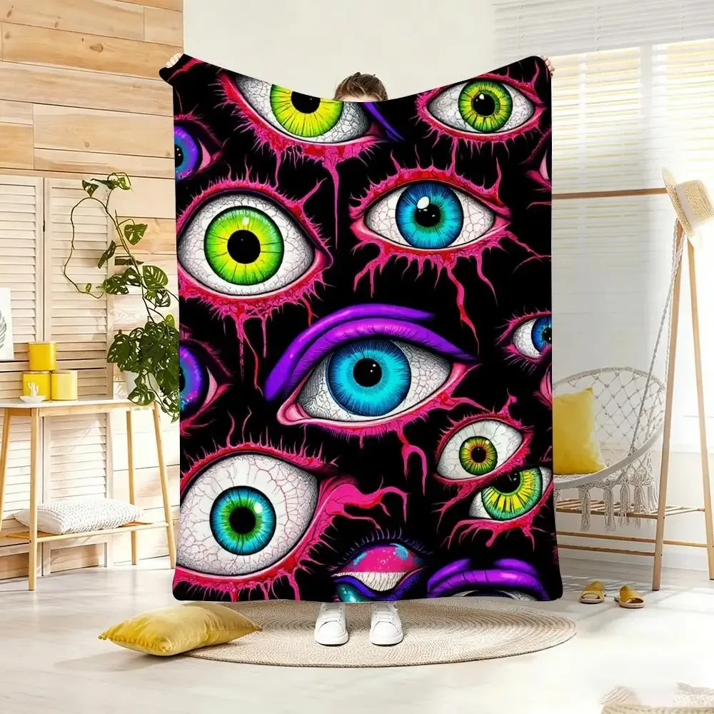 Classic motif E-Evil Eye Throw Lightweight  Flannel Blanket Soft Skin-friendly for Summer Cooling