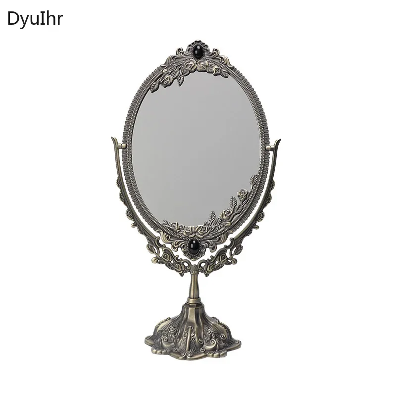 European style retro makeup mirror vanity mirror pastoral metal desktop double-sided mirror Home decor accessories modern DyuIhr