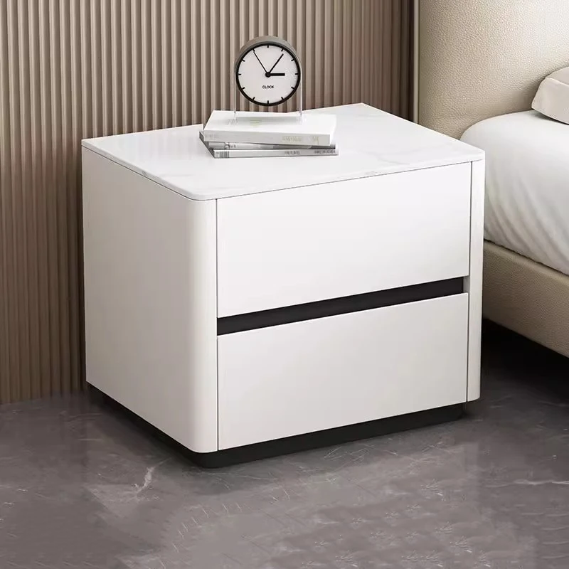 طاولة خشبية بيضاء بجانب السرير لغرفة النوم وخزائن القهوة المتنقلة للتخزين ومنضدة فاخرة وحديثة ومنظم أثاث منزلي Mesa De Noche