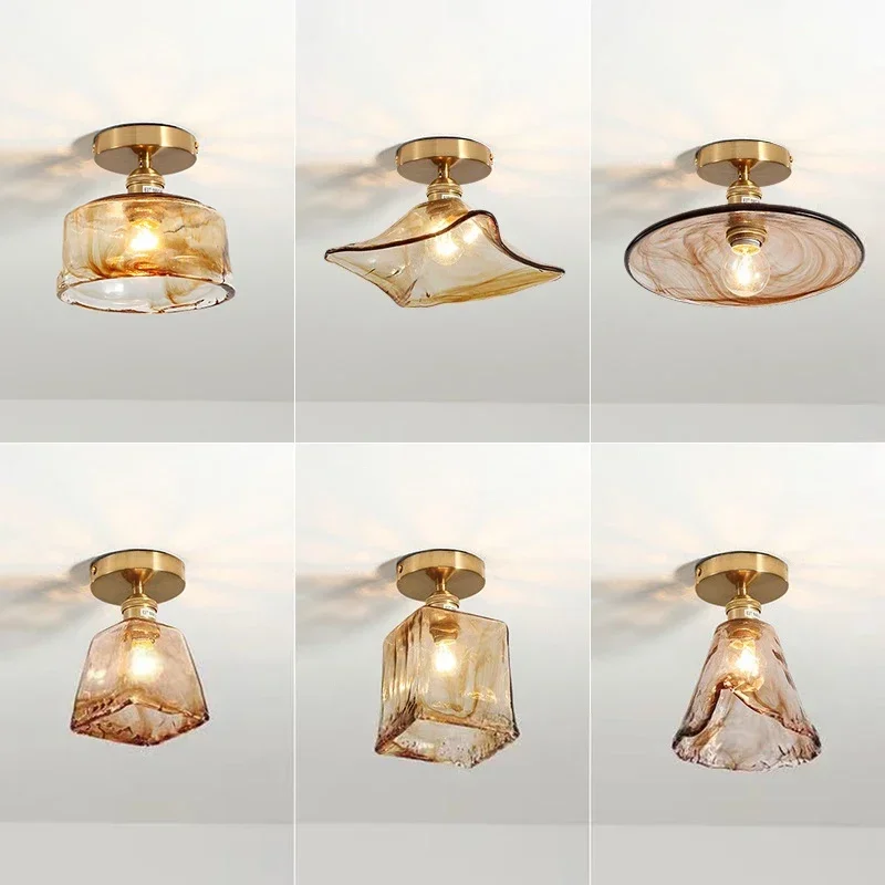 Japanese Style Glass Ceiling Light Nordic Homestay Entrance Hallway Corridor Balcony Amber Internet Famous Small Lights