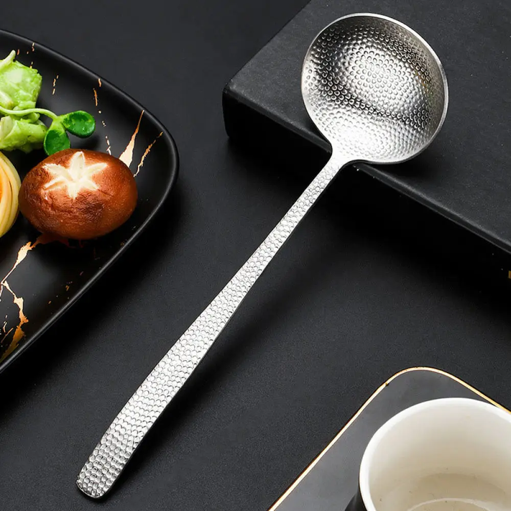 High Quality 304 Steel Hammered Soup Ladle Colander Durable Kitchen Cooking Serving Tool For Home And Restaurant Dining