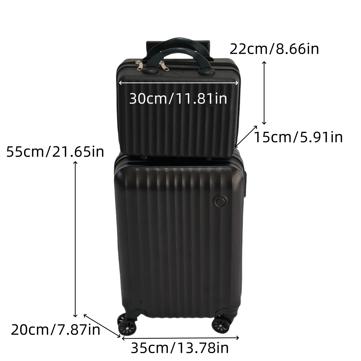 2-Piece Set, 20inch Trolley Suitcase and 14inch Carry-On Suitcase Combination, Universal Wheels, Zipper Closure, Large Capacity Layered Storage Suitcase, High-Quality Hard Shell Material