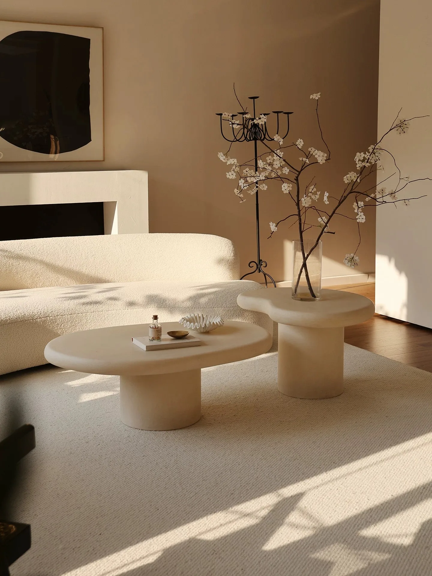 Semi-transparent Fiberglass Art Combination Coffee Table, Simple Modern Sofa Side Tea Table for Living Room Home Decor