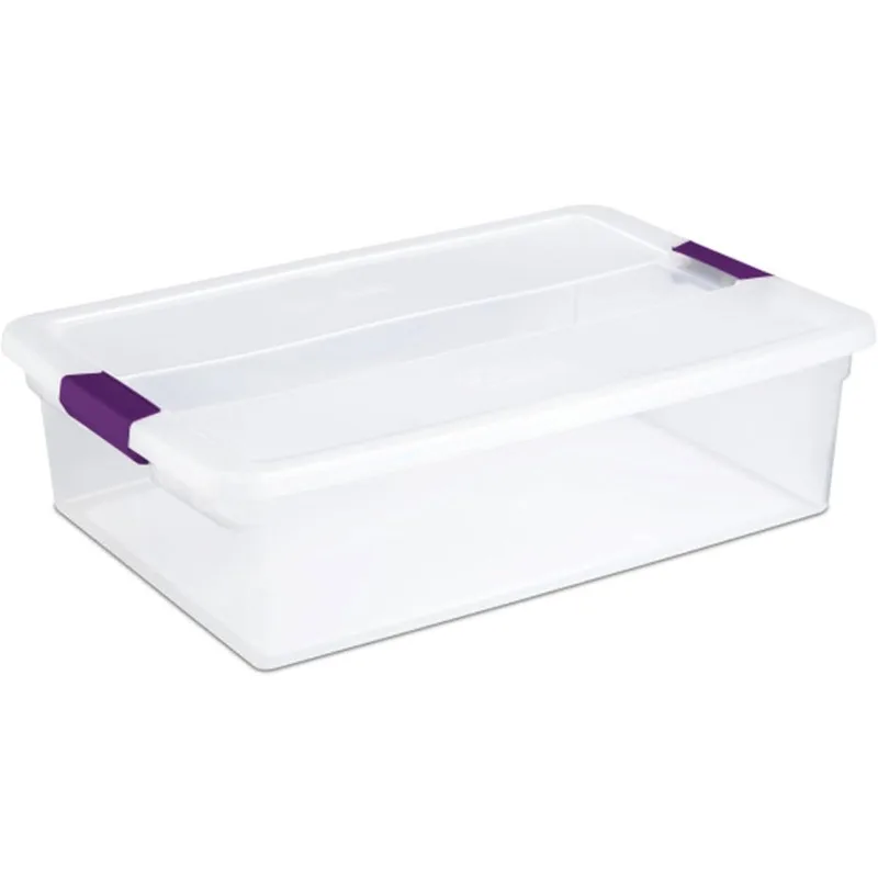 32 Qt ClearView Latch Storage Box, Stackable Bin with Latching Lid, Plastic Container to Organize Clothes Underbed,