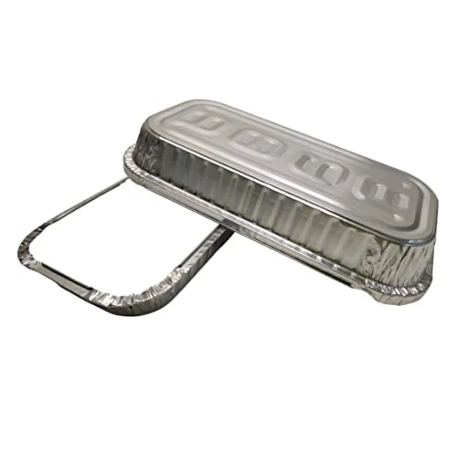 

Fine Pack Disposable Aluminum Foil 3 lb. Oblong Food Storage Pans with Board Lids - 48 Ounces - Pack of 50