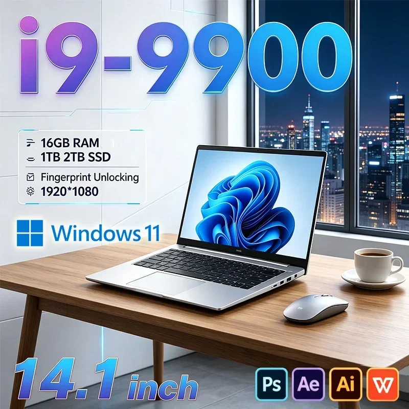 NEW 14.1" Laptop Intel Core i9-9900 32GB 2TB Gaming Computer PC Windows11 Gamer office Ultra Slim Notebook 1920*1080
