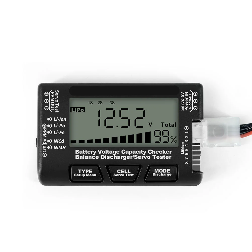 Verificador de capacidade digital lcd backlight testador de tensão para 2s-8s lítio e 4s-8s baterias de níquel ferramenta portátil