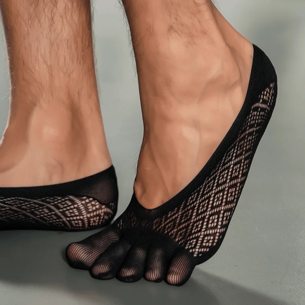 Thin Non-Slip Five Finger Socks Mesh Grid Elastic No Show Socks Low Cut Breathable Five Toe Socks For Men
