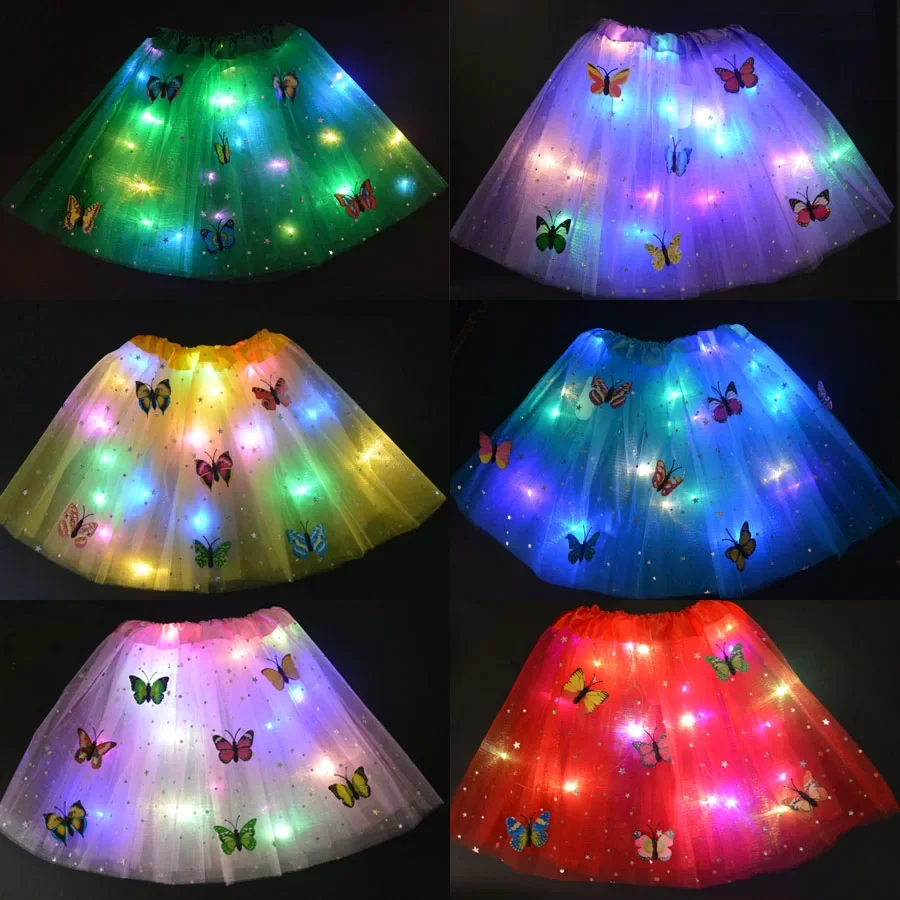 Glowing Girl Kids Skirt Light Up Glow Star Butterfly Tutu Neon Luminous LED Party Ballet Dance Dress Cosplay  Wedding Festival