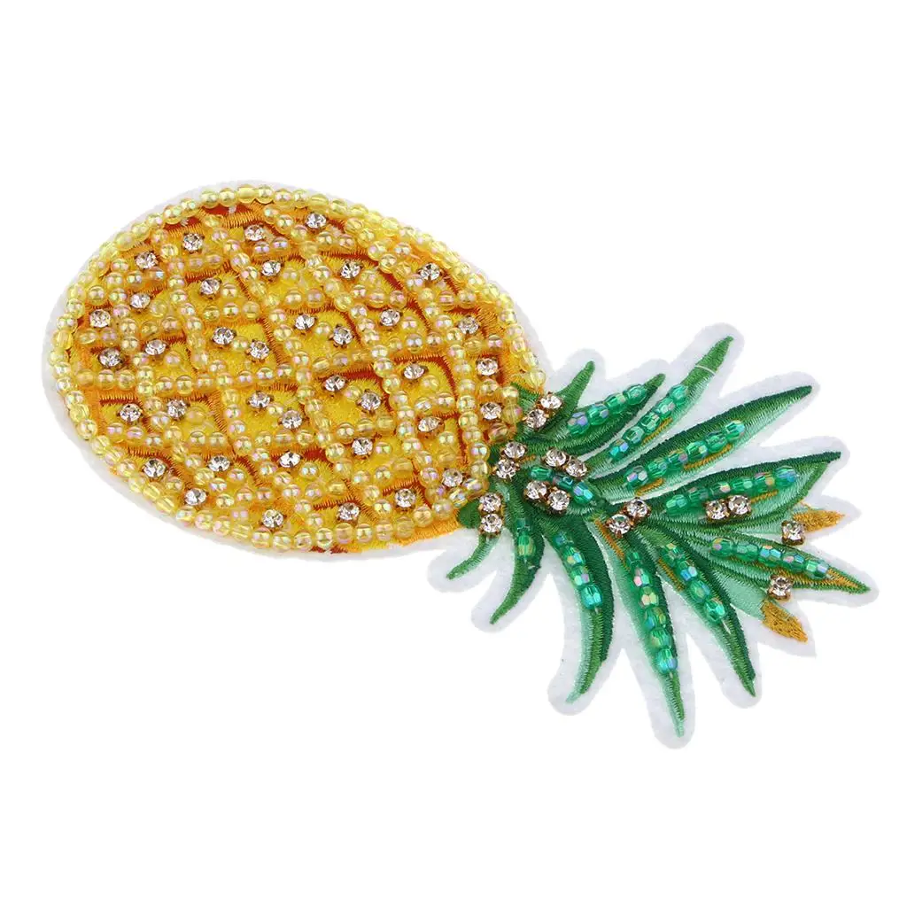 Pineapple Shaped Beaded Rhinestone Embroidered Patch Applique for Clothes Jeans Dress and More - 16.5 x 9cm / 6.49 x 3.54inch