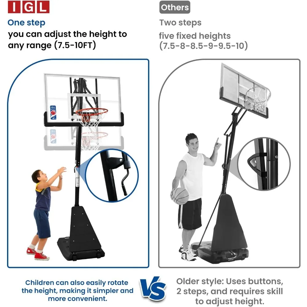 Cesta de basquete externa portátil com 52 cestos inquebráveis, altura ajustável até 10 pés, ideal para todas as idades e níveis de habilidade