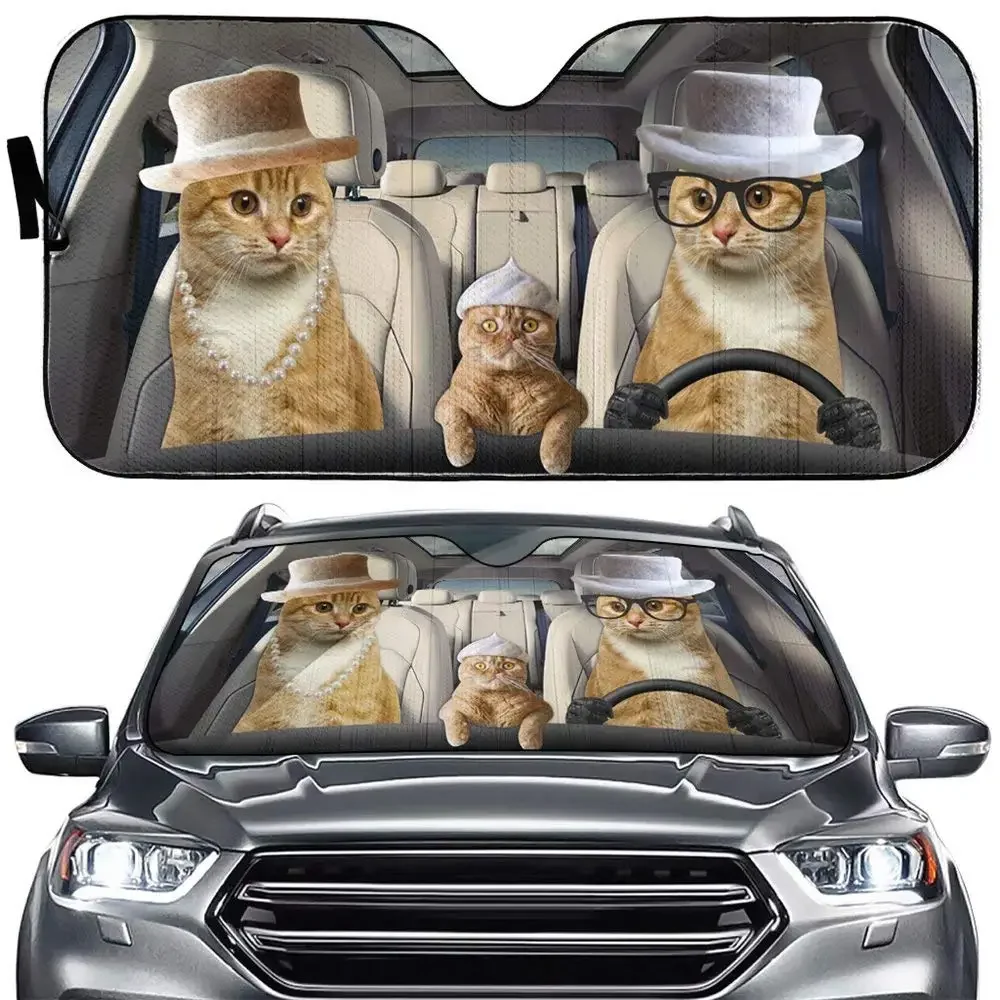 Homega American Bobtail Cat Car Sun Shade,Family Cat Auto Windshield Sunshiled Blocks Animal Universal Sunshade for Windshield,