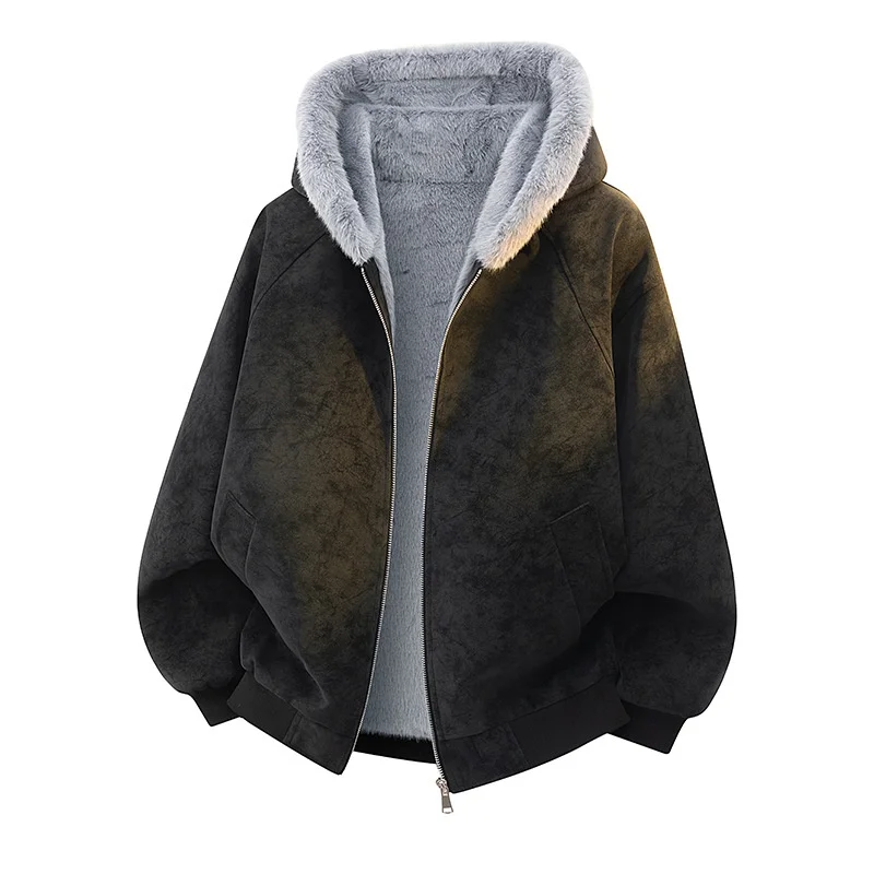 

Winter Men's Heavyweight PU Leather Jacket with Hood Thickened Cotton Padded Coat Warm Streetwear Hip Hop Trench Couple's Style