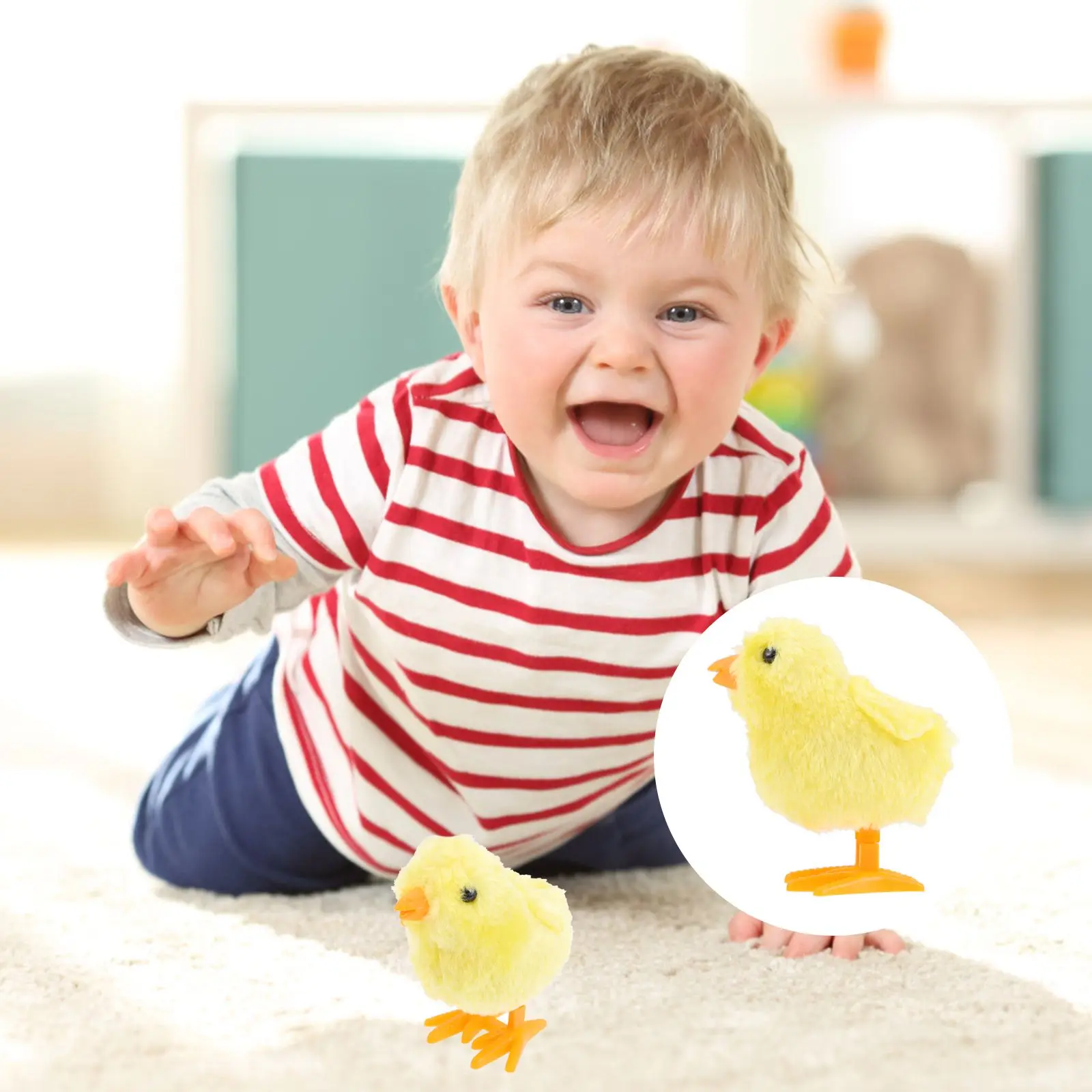 1set Wind Up Chicken Duck Toys Plush Plastic Clockwork Home Decor Easter Gifts Kids Toy Set Walking Action Small Size Easy Grasp