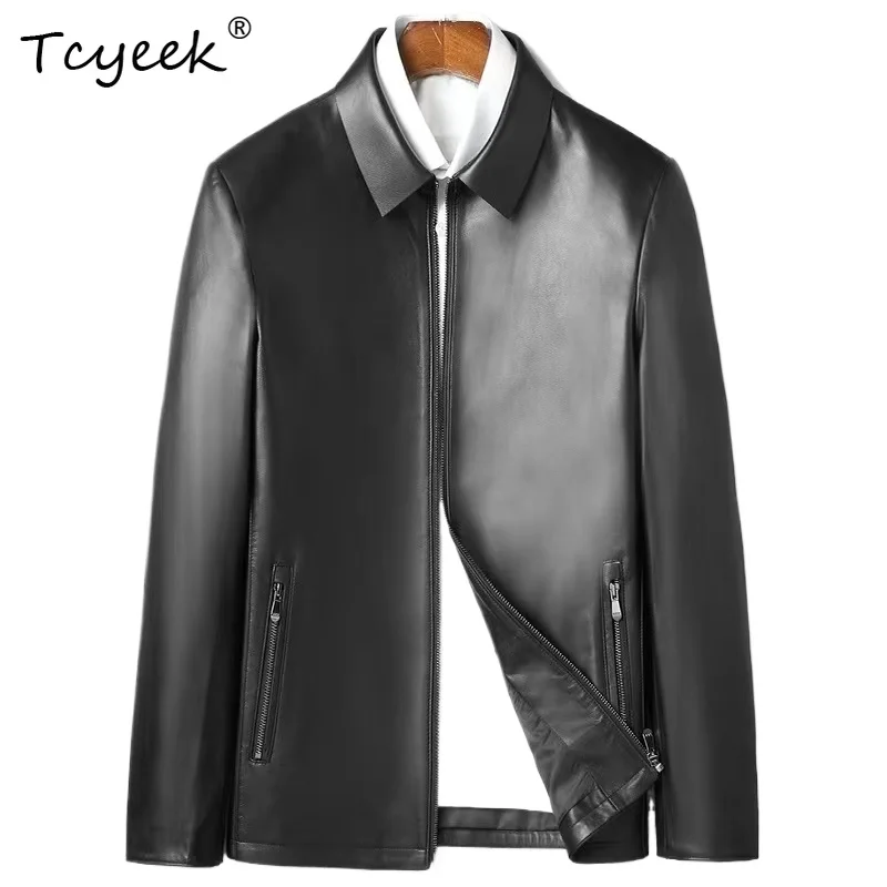 

Tcyeek натуральная овчина осень-зима элитный модный воротник-стойка черный мужской пуховик из натуральной кожи Chaqueta Cuero Hombre