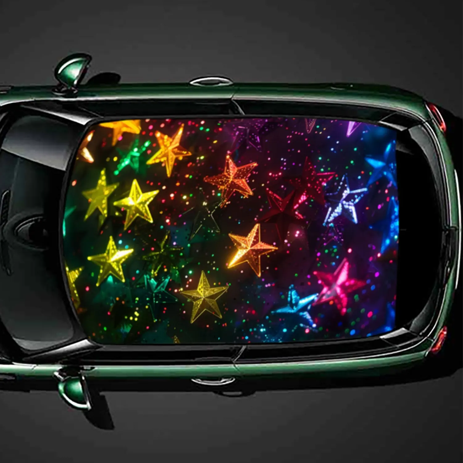 

Colorful Starry PVC Car Roof Vinyl Wrap, Self-Adhesive Waterproof Automotive Sticker, Anti-Scratch Decorative Film for Sedan/SUV
