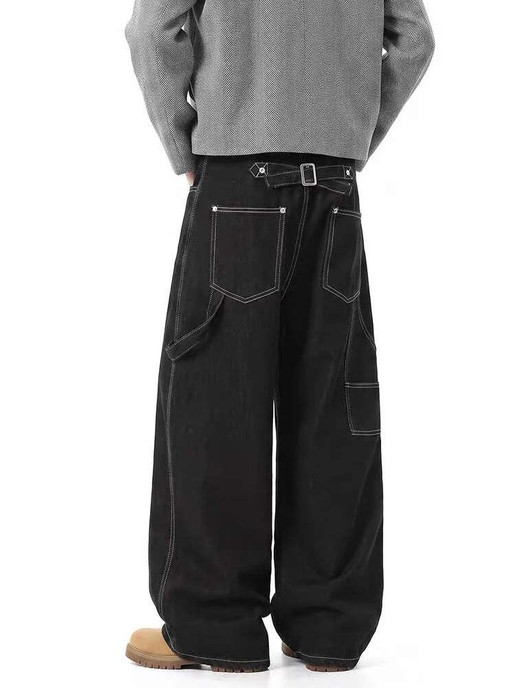 2026 Cyber Y2K Streetwear Airplane Buckle Black Baggy Jeans Pants For Men Clothing Wide Leg Loose Fit Long Trousers Moda Hombre