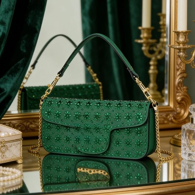 

Новая сумка-цепочка 2026 года с цветами из страз, изысканная вышитая сумка через плечо/кроссбоди