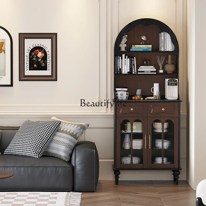 

French retro solid wood dining side cabinet American living room integrated storage cabinet against the wallL