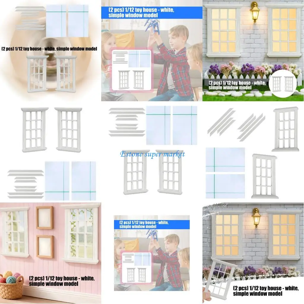 

090B 2 шт. современный кукольный дом модель с белым окном масштаб 1/12 миниатюрная деревянная оконная рама для сцены, аксессуары