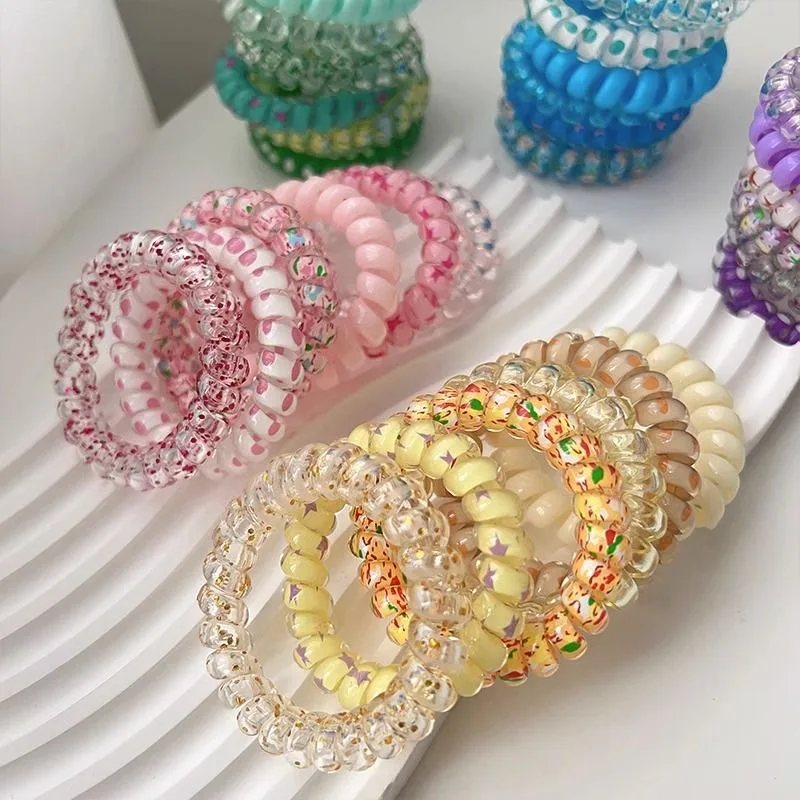 Set Women Fashion Telephone Wire Elastic Hair Band Colorful Printed Spiral Cord Rubber Band Hair Ties Hair Accessories Gift - Detail 1