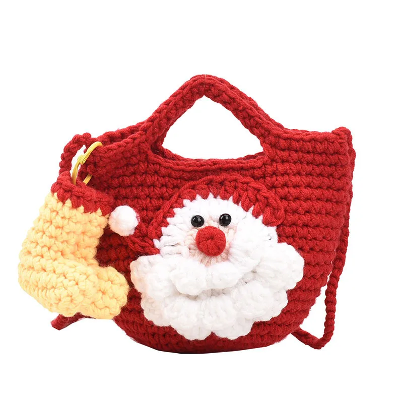 Santa Claus cartoon handbag knitted yarn Christmas parent-child single shoulder crossbody bag women's cute crossbody bag