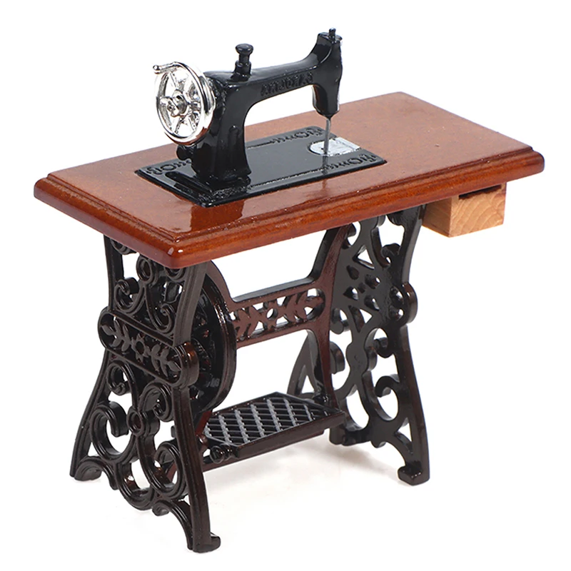 Vintage máquina de costura brinquedo acessórios para crianças, Dollhouse decoração, mobiliário em miniatura, fingir brinquedos, 1:12