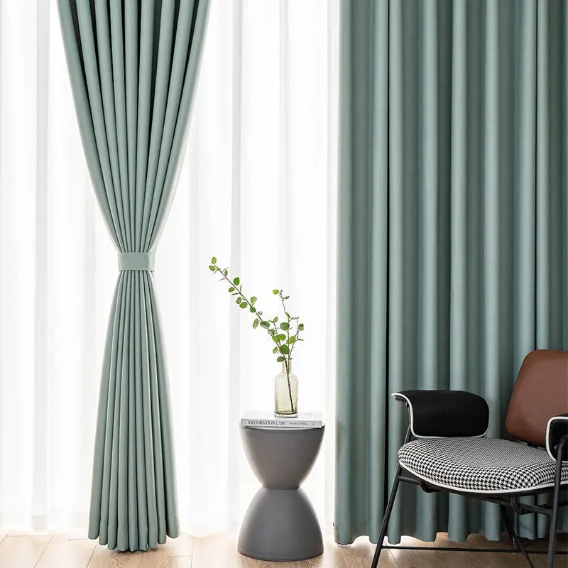 Simple solid color Korean style Curtain for Living Room Bedroom Dining Room Chenier thickened blackout customized curtain window