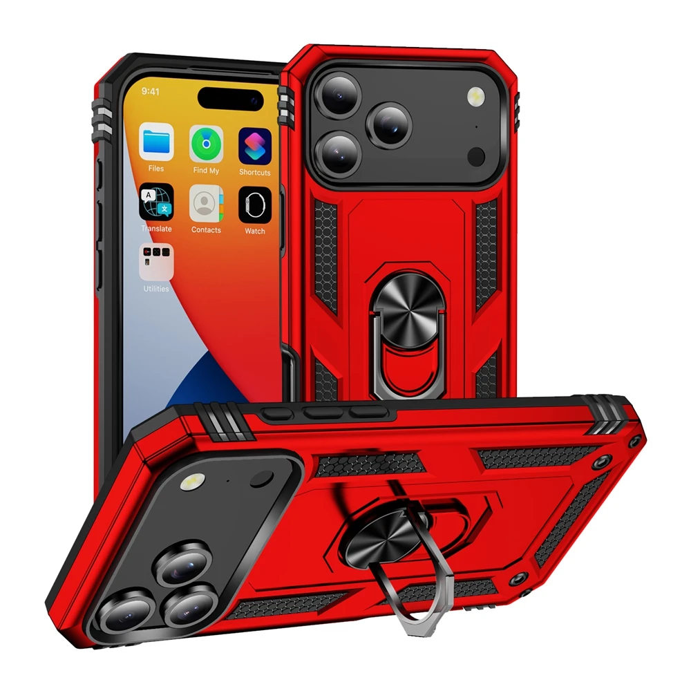 Luxuriöse Stoßfeste Schutzhülle für iPhone 17 17e 16e 16 15 14 13 12 11 Pro X XR XS Max 8 7 6 Plus mit Metallring-Halterung – Detail 3