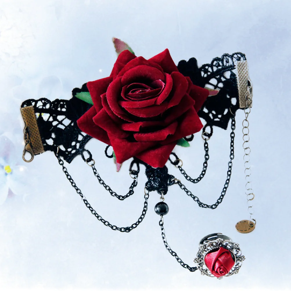 Halloween Retro Bracelet Red Rose Tassel Elegant Bangle Bracelets Flower Cuff Charming
