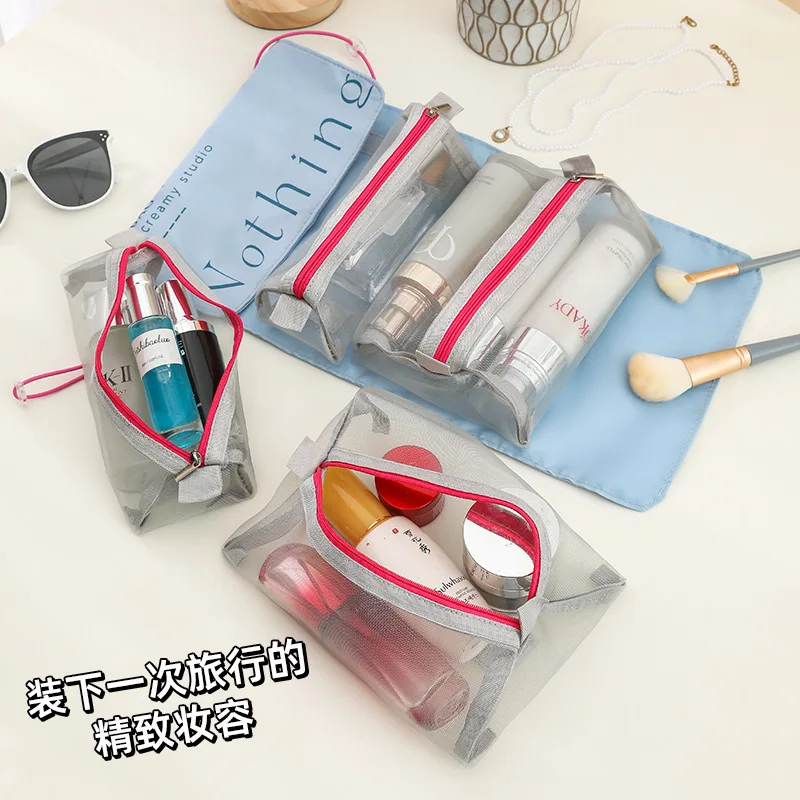 Large capacity storage split wash travel portable mesh layered cosmetic bag women's storage bag travel