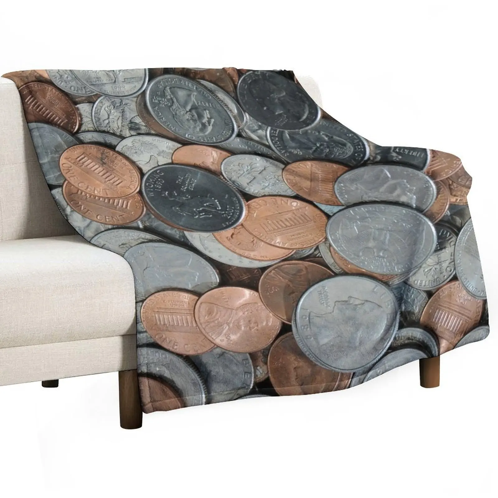 Pile of American Coins Throw Blanket Custom Vintage Luxury Thicken Hairys christmas decoration Blankets