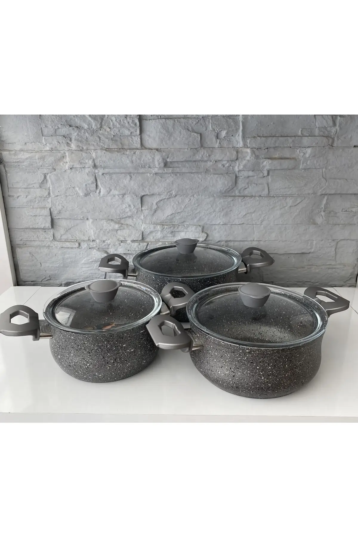 DOLBOVI granite 3-piece casserole Cookware Set 16x18x20 Cm gray Cookware Set