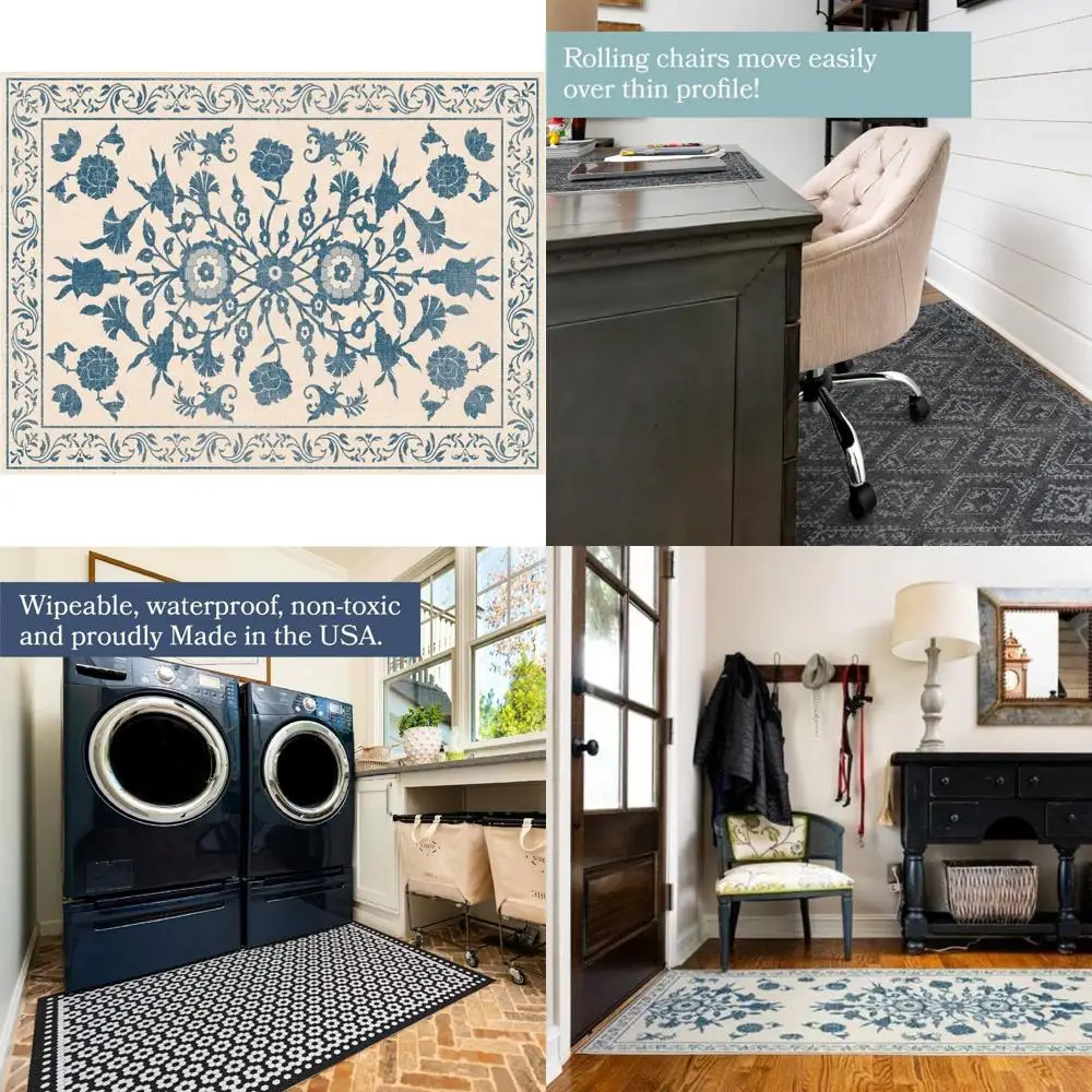 

Vintage-Style Waterproof Eco-Friendly Non-Slip Vinyl Rug Mat, Decorative and Vintage-Inspired