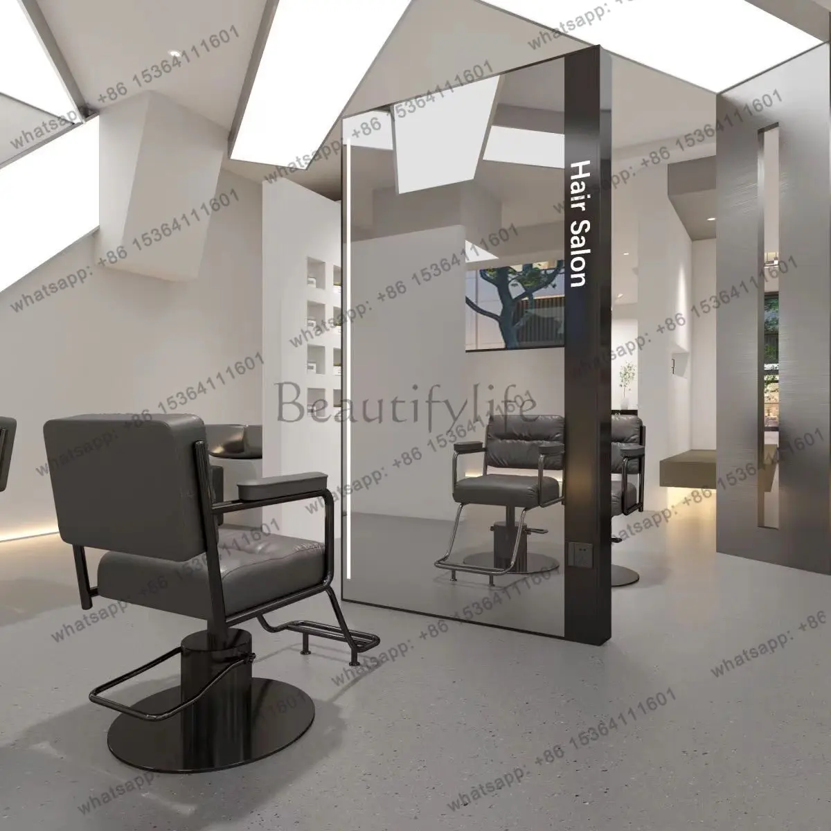 

Barber shop mirror hair salon special floor-to-ceiling hair salon double-sided mirror table integrated and simple