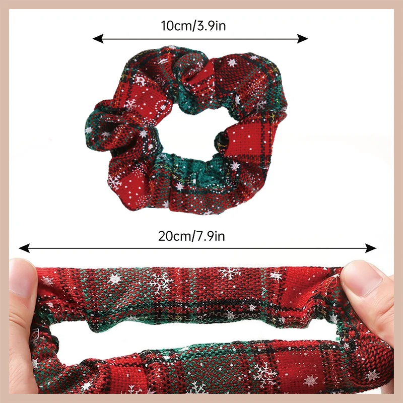 Fashion Christmas High Elasticity Hair Ties Red Plaid Scrunchie Snowflake Pattern Hair Rubber Band For Women Girl