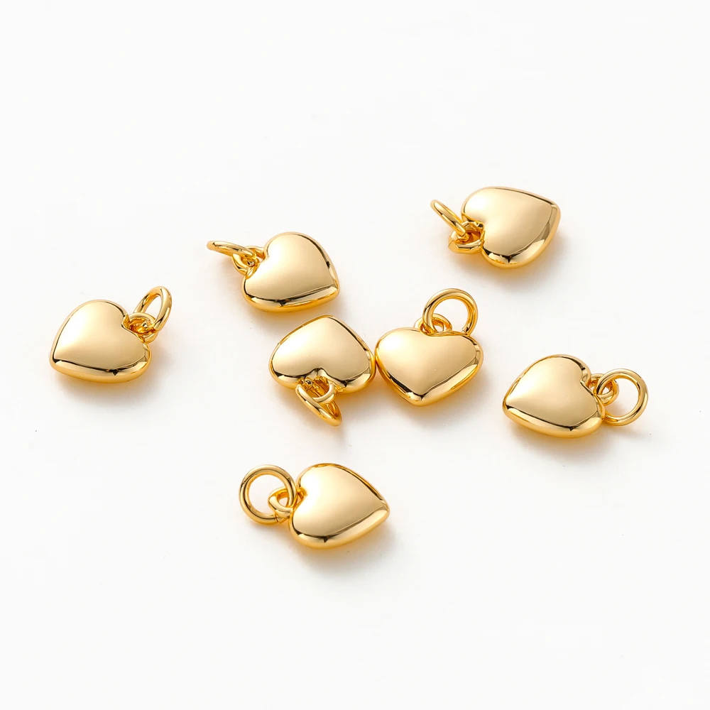 Lote de 4 unidades de dije de corazón chapado en oro de 14K y 18K con anillo de salto, suministros para hacer collares, colgante de amor sólido para