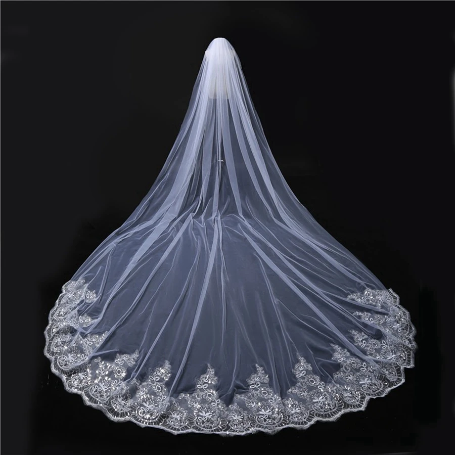 

New Arrival Cathedral Wedding Veils Lace Appliques 3 Meter Bride wedding accessories Boda mariages casamento