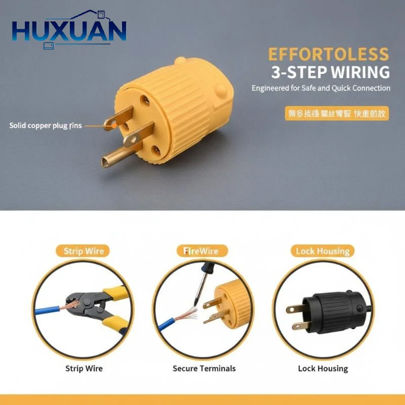 1Pcs Detachable Assembly In-line Power Cord Plug 125V American 15A NEMA 1-15P 5-15P US Industry Waterproof Wiring Plug Connecto