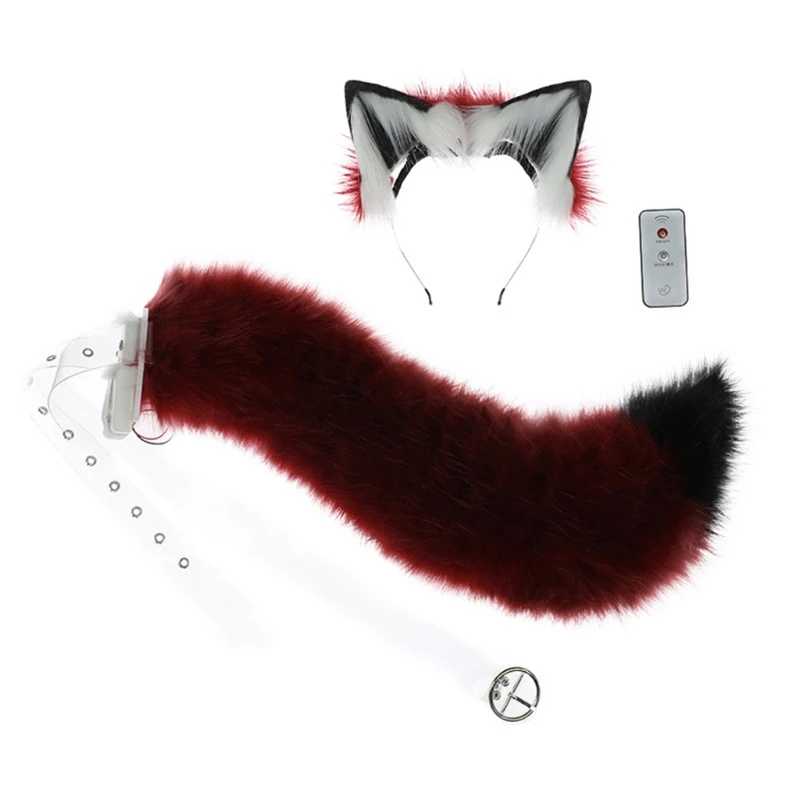 

634C Electric Wolf Ears Headband Faux Furs Tail for Halloween Cosplay Party Costumes