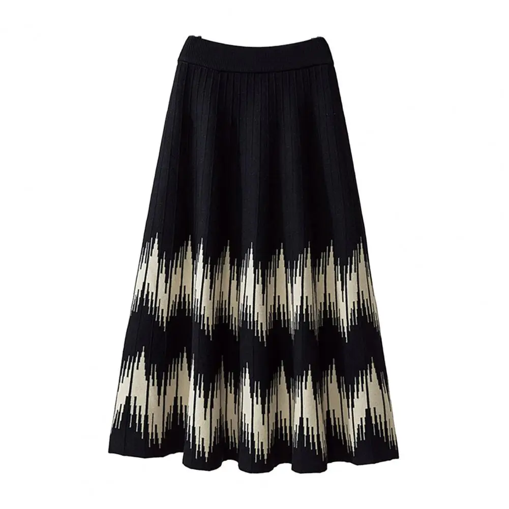 

Mid-length Knit Skirt Cozy Chic Women's High Waist Knitted A-line Midi Skirts for Fall Winter Commutes with Elastic Waist Color