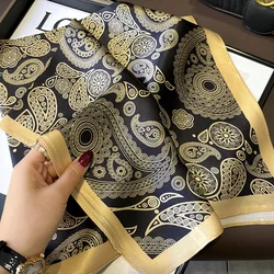 Natural 100% Silk Black Gold Cashews Women Or Men's Square Tie Scarf Ladies Neck Wrap Neckerchief Shawl Bandana 2025 NEW