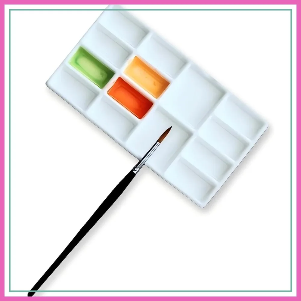 

Ceramic Watercolor Palette, 14-Well Rectangle Tray for Gouache Acrylic Oil Painting (8x4.5")