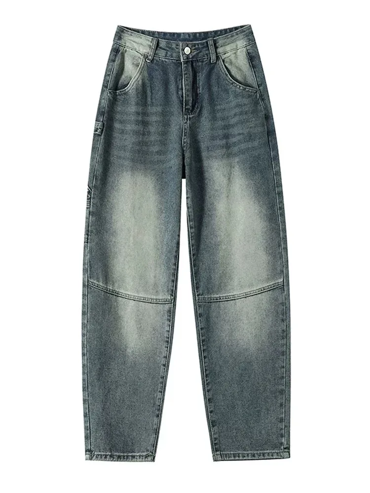 

Y2K Женская американская рабочая одежда в стиле ретро Джинсы с высокой талией Свободный крой Утягивающие брюки для миниатюрных размеров Осень-Весна