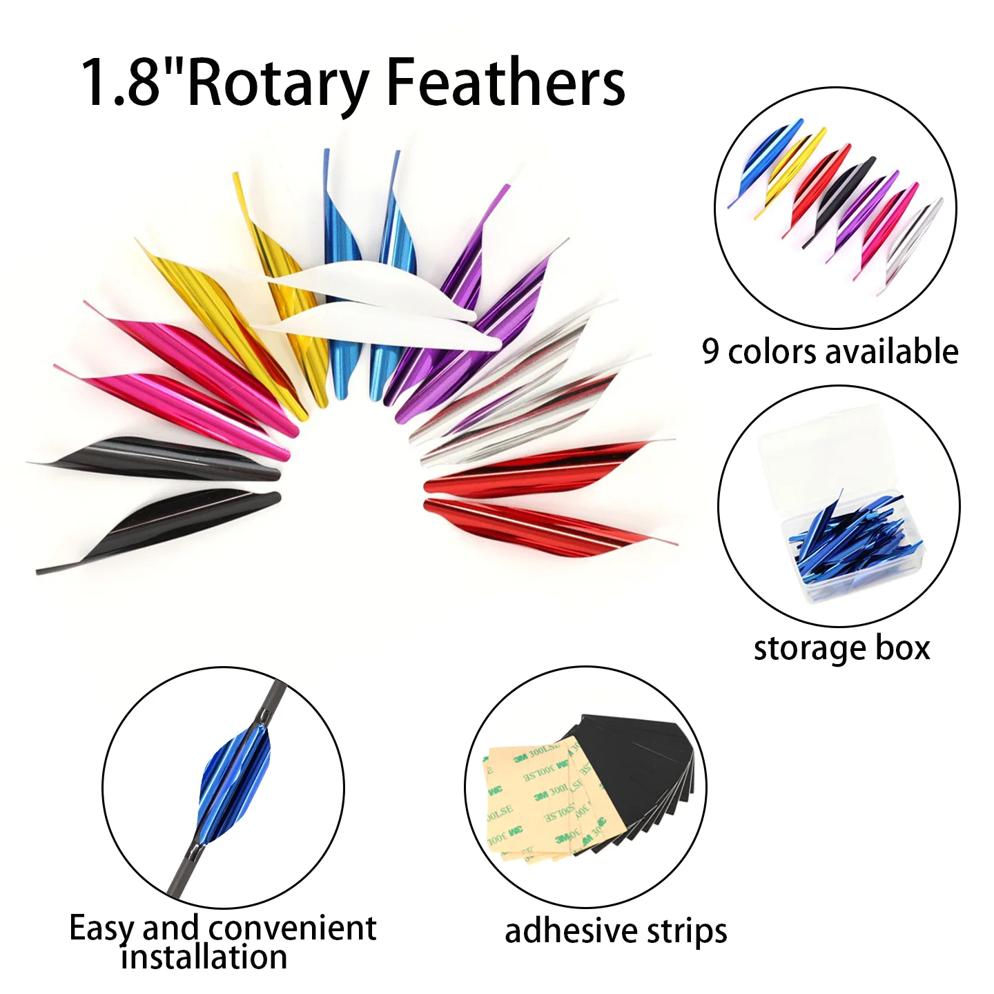 

50pcs Archery Feather Spin Vanes1.8in DIY Spiral Arrow Fletching Right Wing Plume with Sticker Tape Hunting Shooting Accessories
