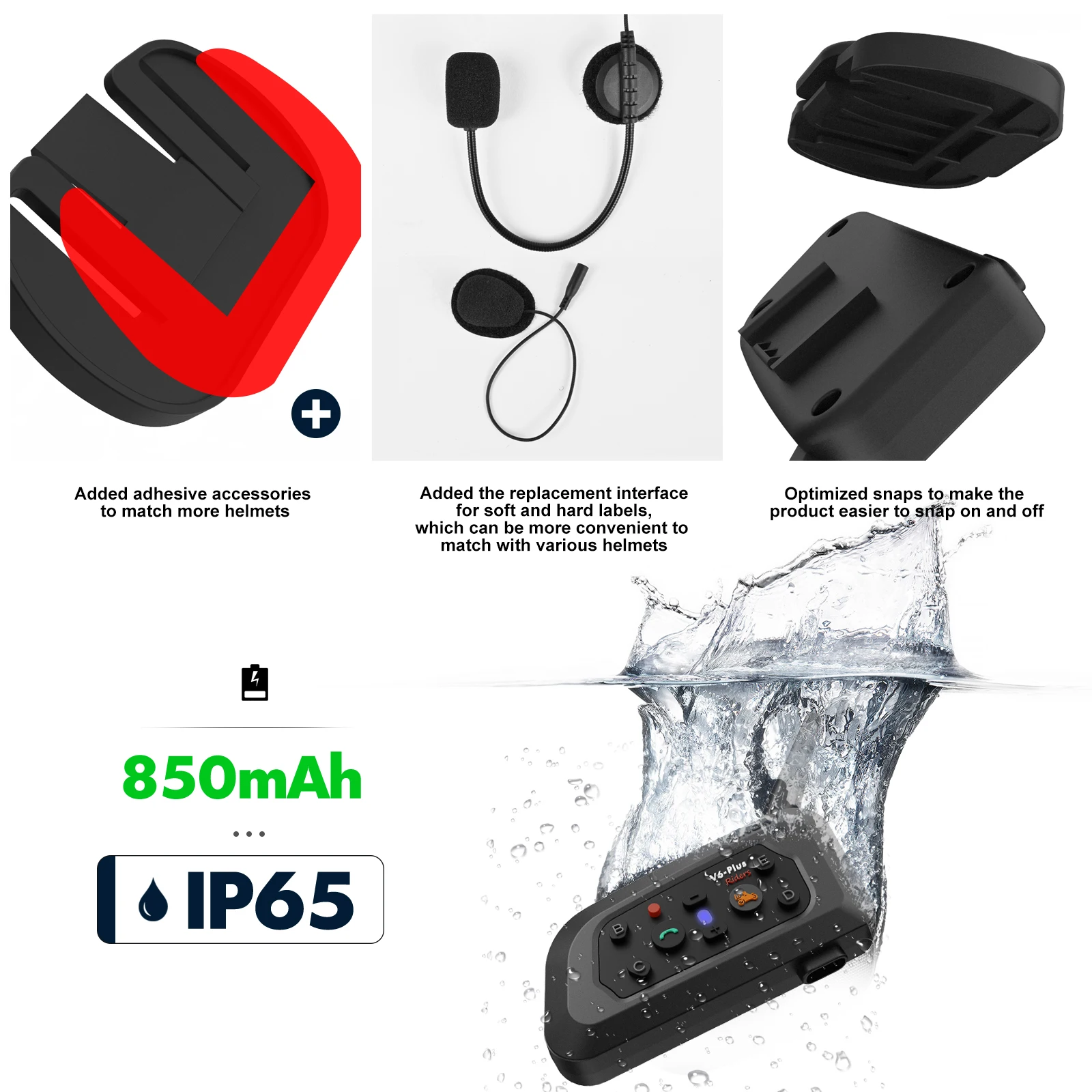 XINOWY V6 Plus Motorcycle Helmet Headset Bluetooth 1500M Full Duplex  Interphone Communicator For 6 Riders GPS Waterproof V6