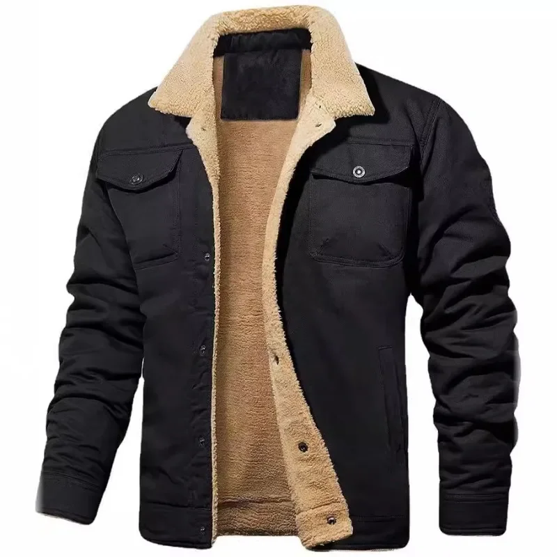 2024 Winter Jacket Men New Men\'s Jacket with Plush Cotton Workwear Coat Casual and Fashionable Outdoor Safari Style Top