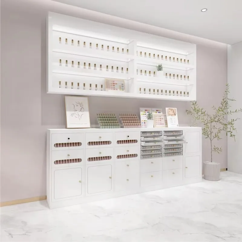 New High Quality  Nail Salon Furniture Storage Cabinet White Nail Polish Display Stand