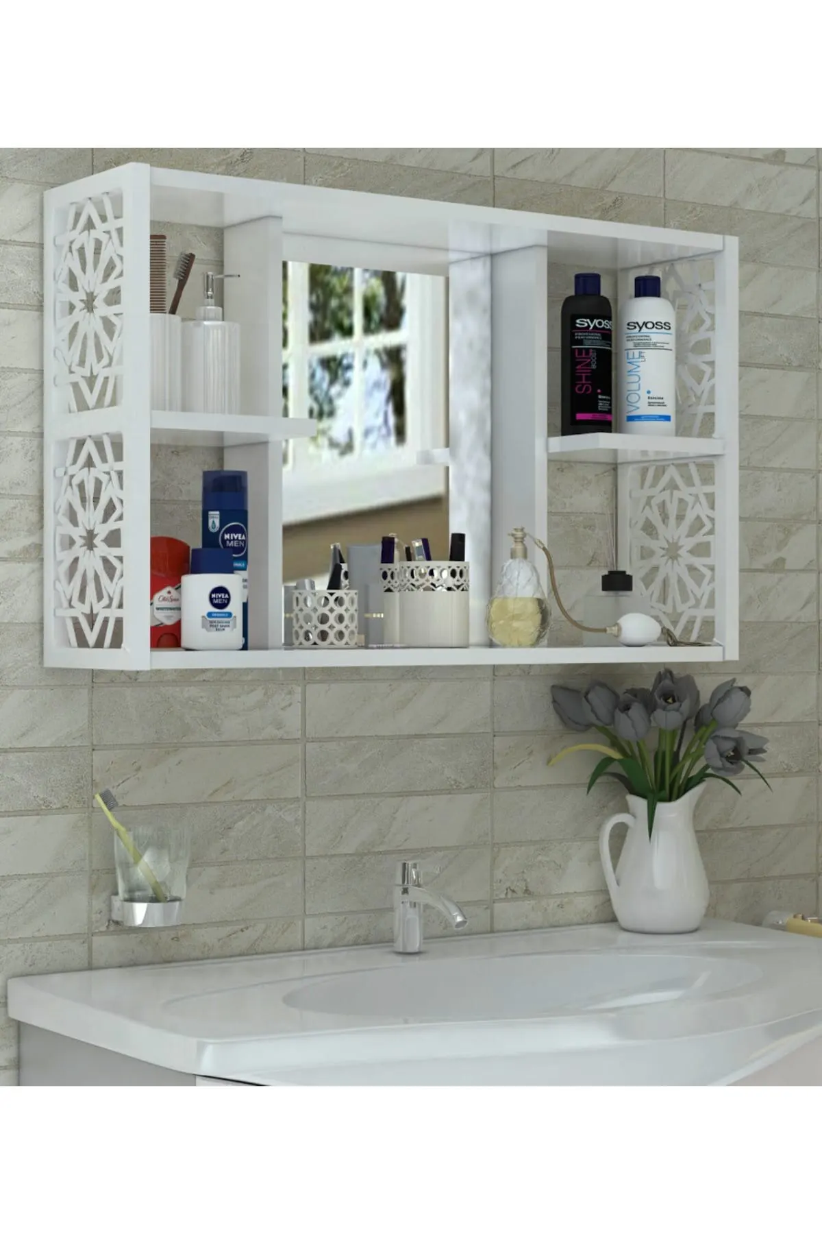 Mirrored White Bathroom Cabinet Wall Mounted Furniture Modern Stylish Design Will Add A Different Air To Your Bathroom Mirror Or